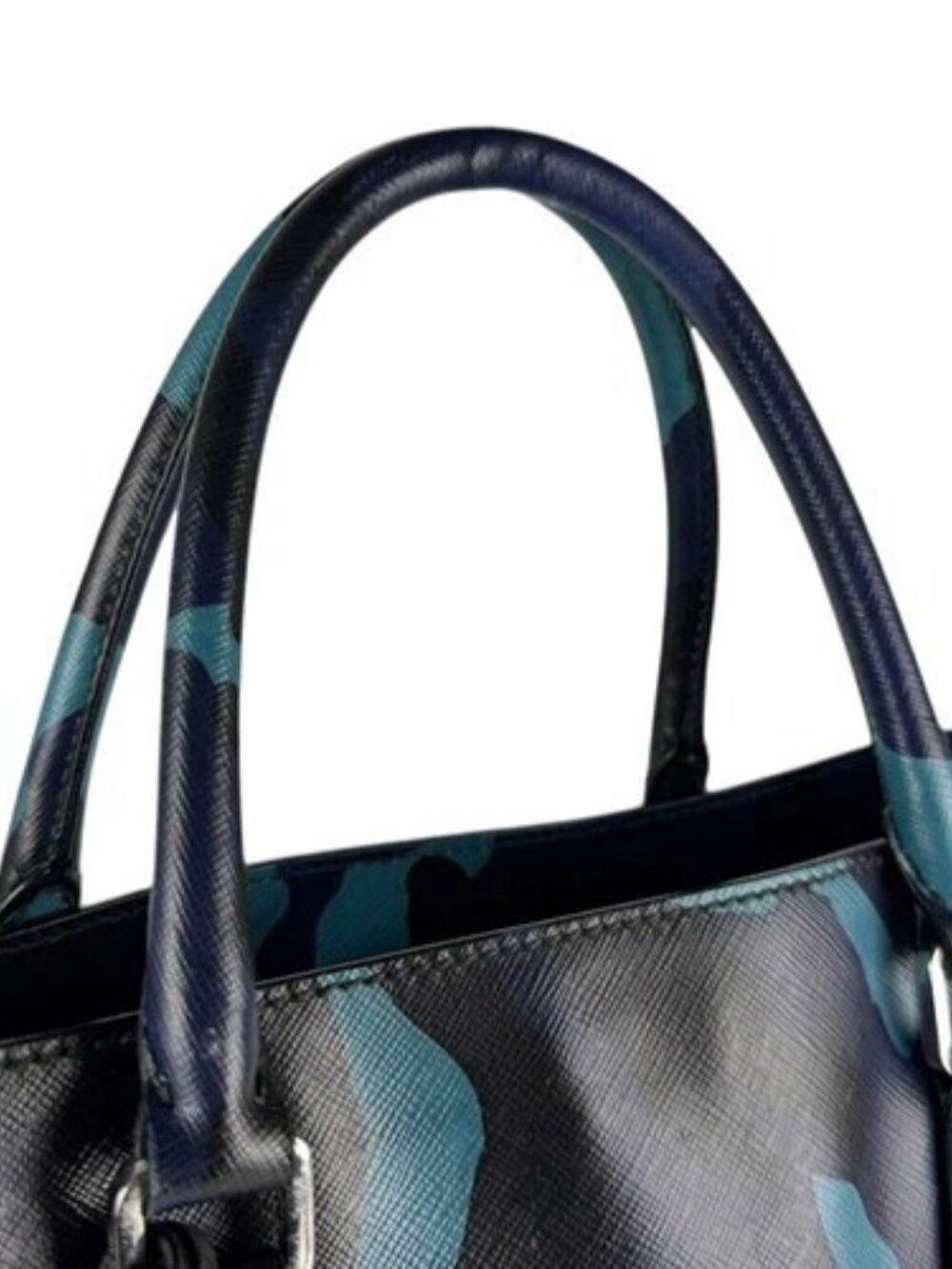 Auth PRADA Camouflage Shoulder Bag Handbag Blue/Navy Leather/Silvertone - z7341 - Picture 10 of 13